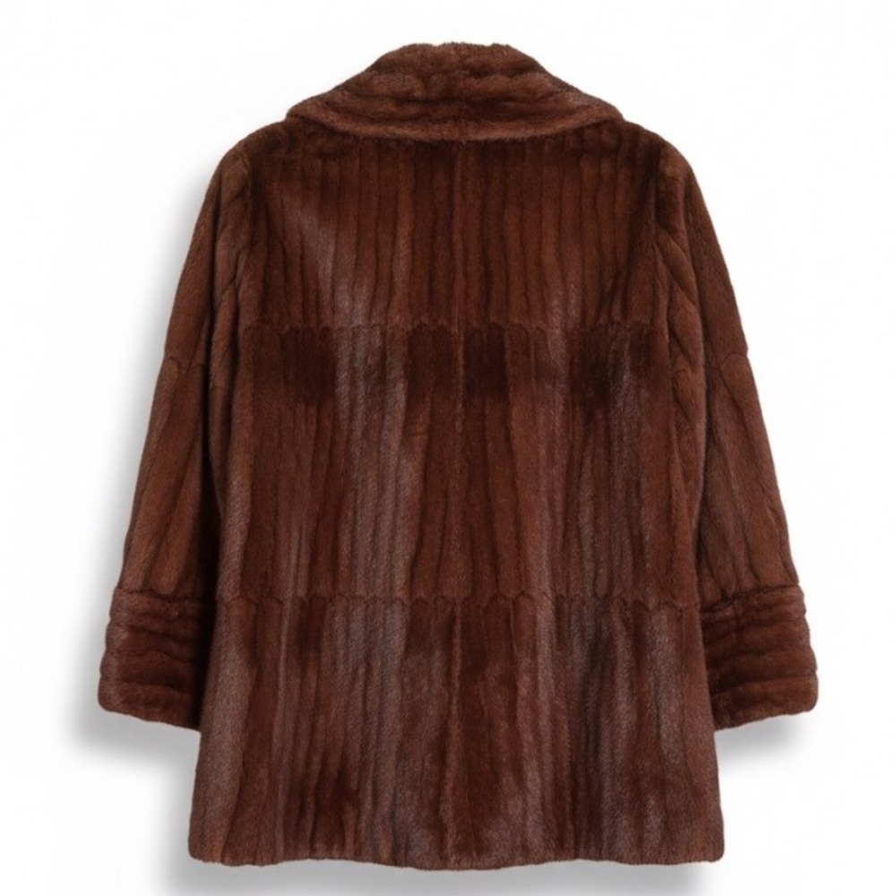 Vintage Mahogany Mink Fur Coat Brown Shawl Collar‎ Monogrammed 1950s 1960s Lux - Picture 2 of 6